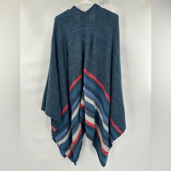 BCBGMazAzria blue striped poncho shrug shawl one size - Picture 2 of 7